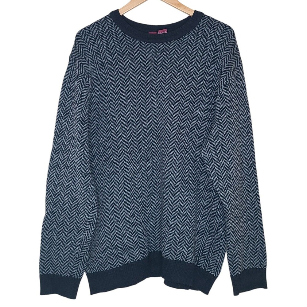 Vintage Men's Lambswool Gray And Black Crewneck Pullover Sweater Size Large